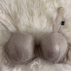 Victoria's Secret Shimmer Lace Bra in Silver